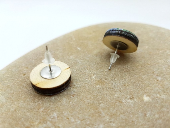 Blatt black & white 3D Holz Scheiben Ohrstecker